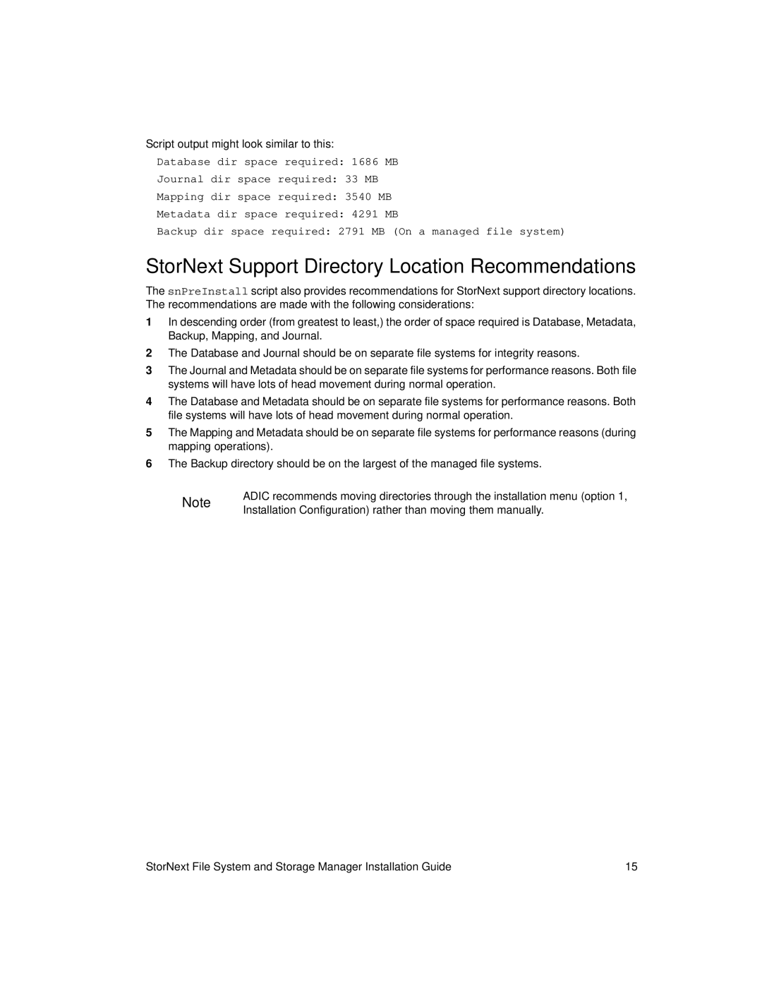 ADIC 2.8 manual StorNext Support Directory Location Recommendations 