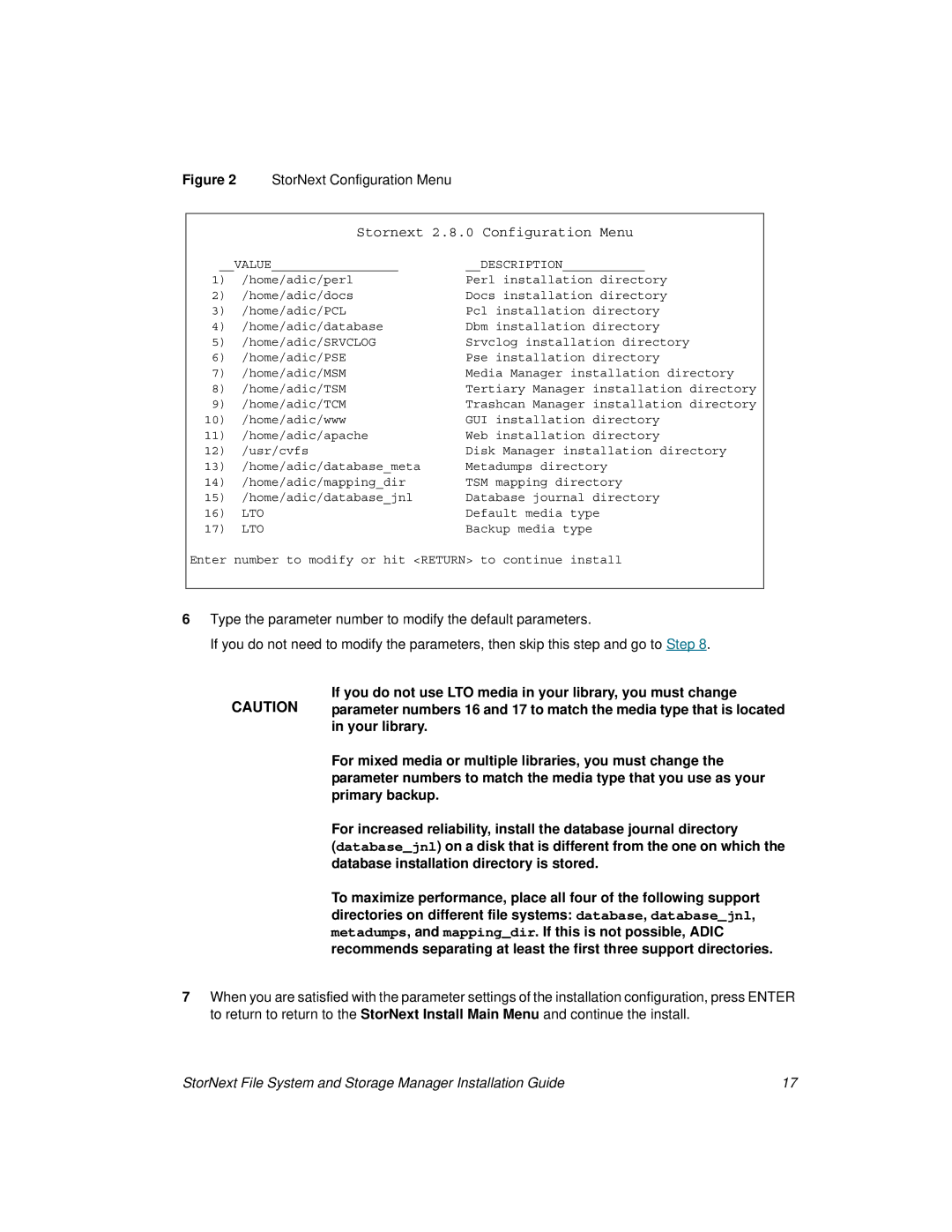 ADIC manual Stornext 2.8.0 Configuration Menu 