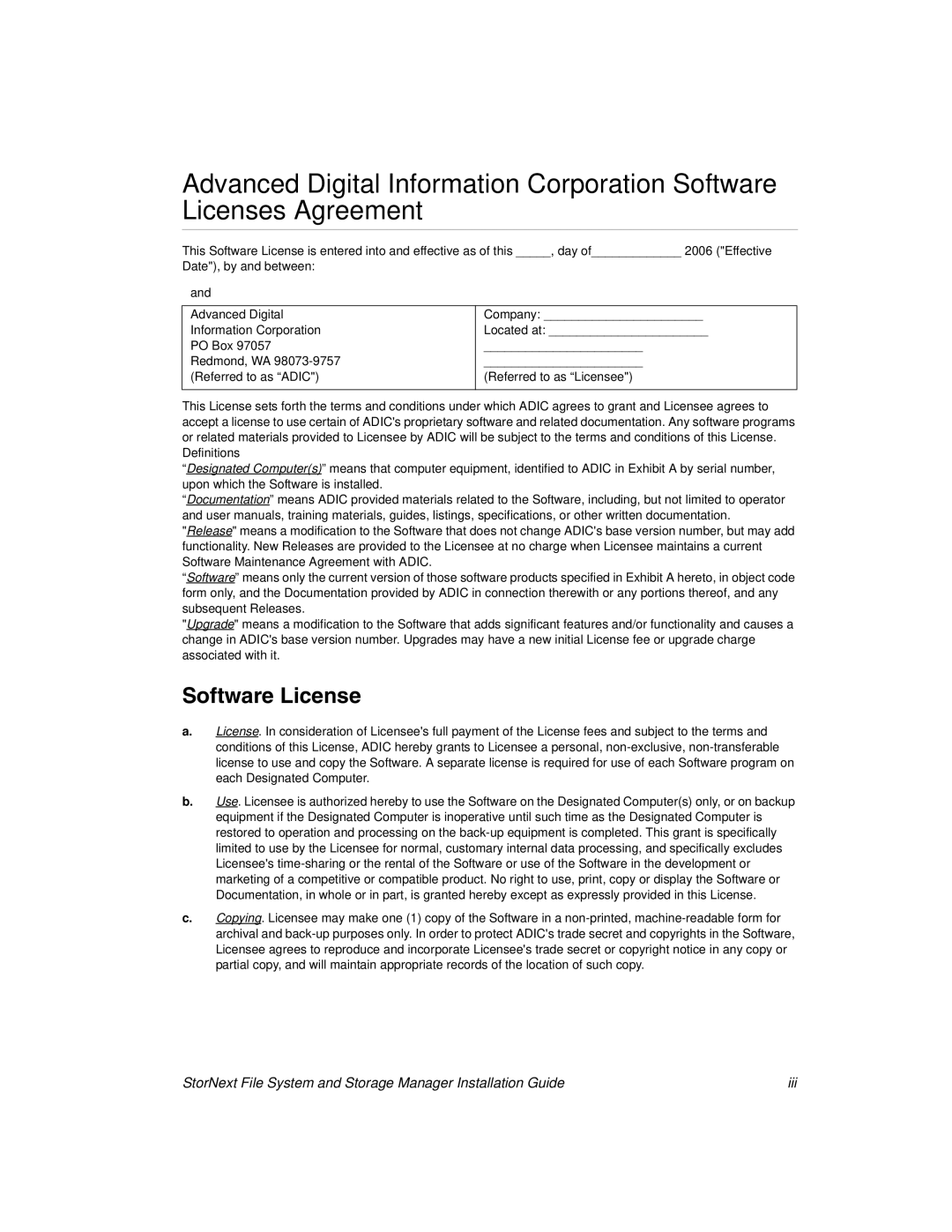 ADIC 2.8 manual Software License 