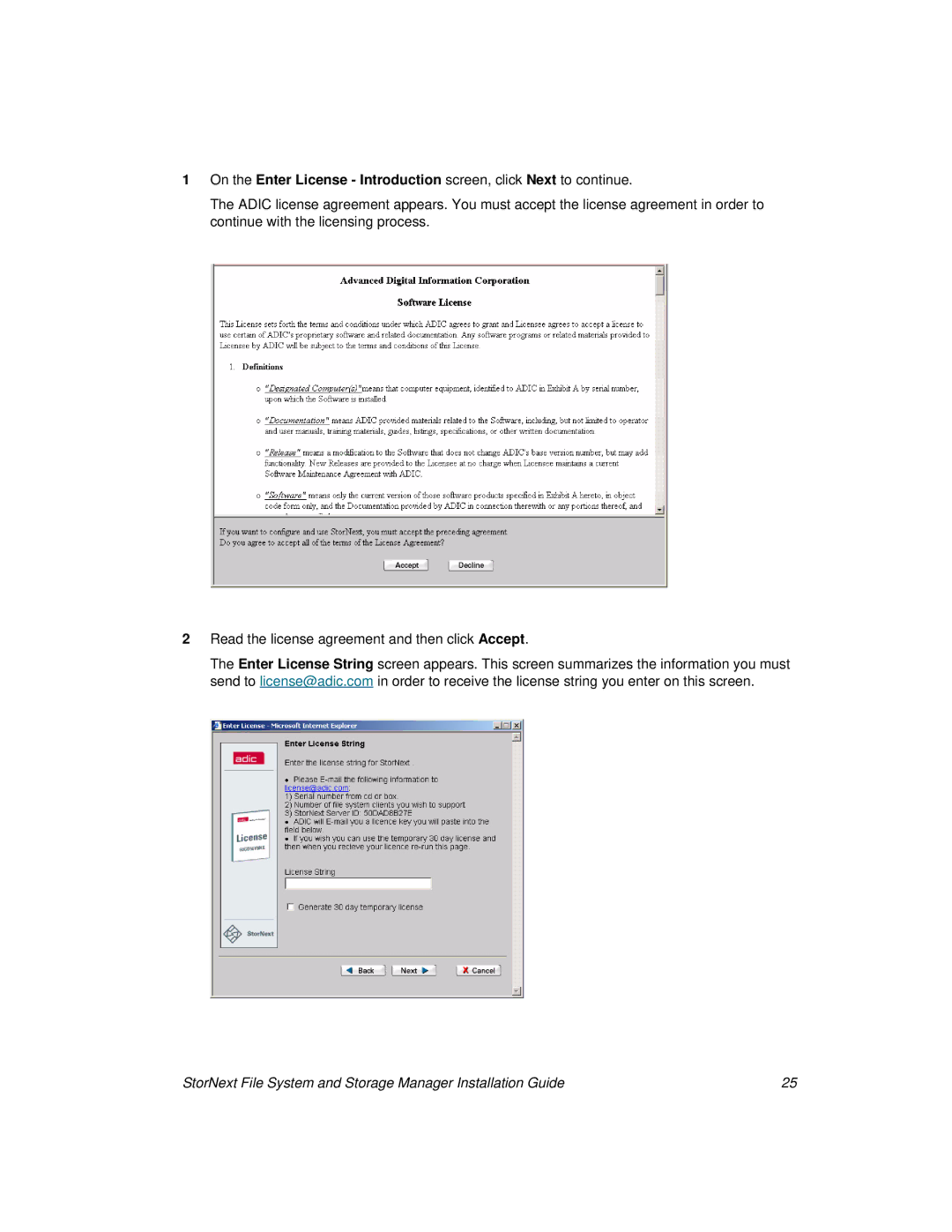 ADIC 2.8 manual StorNext File System and Storage Manager Installation Guide 