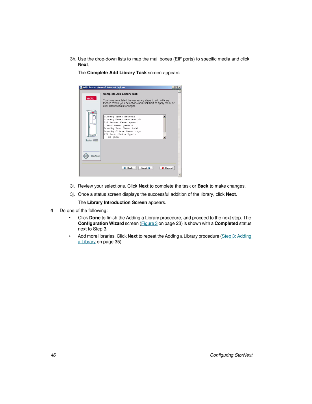 ADIC 2.8 manual Complete Add Library Task screen appears 