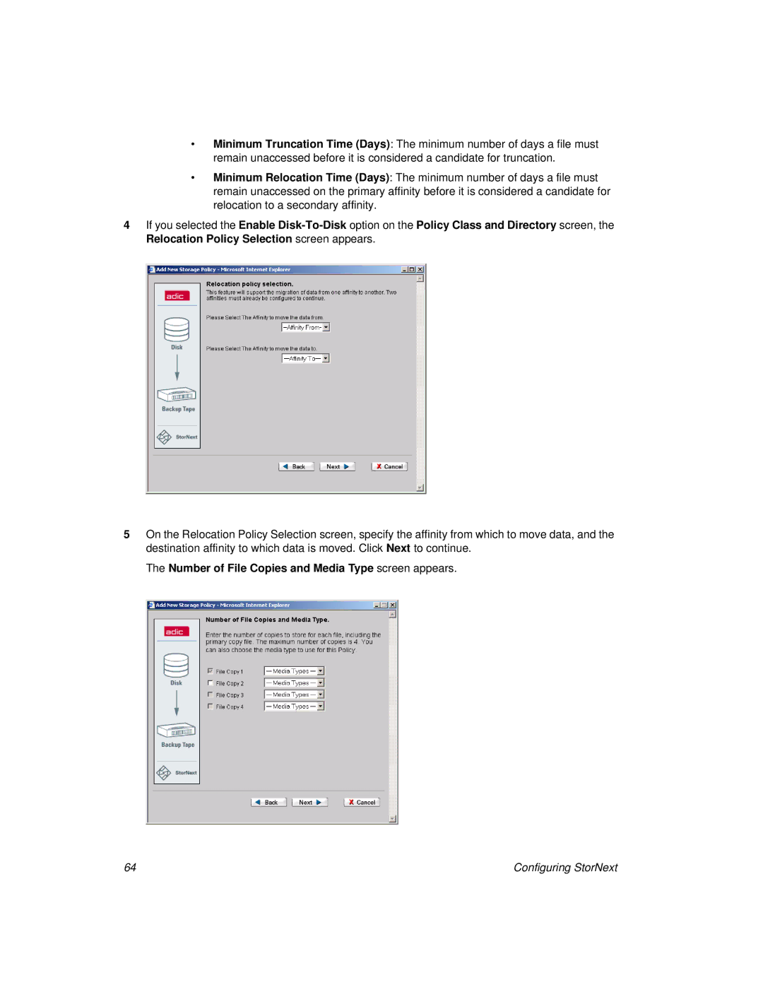 ADIC 2.8 manual Number of File Copies and Media Type screen appears 