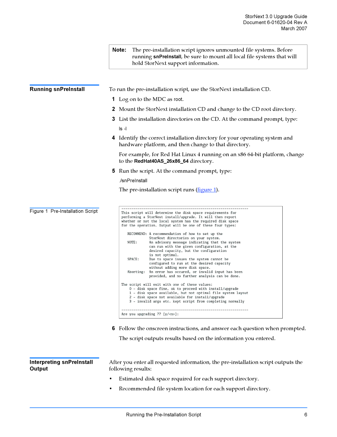 ADIC 3 manual Running snPreInstall, Interpreting snPreInstall, Output 