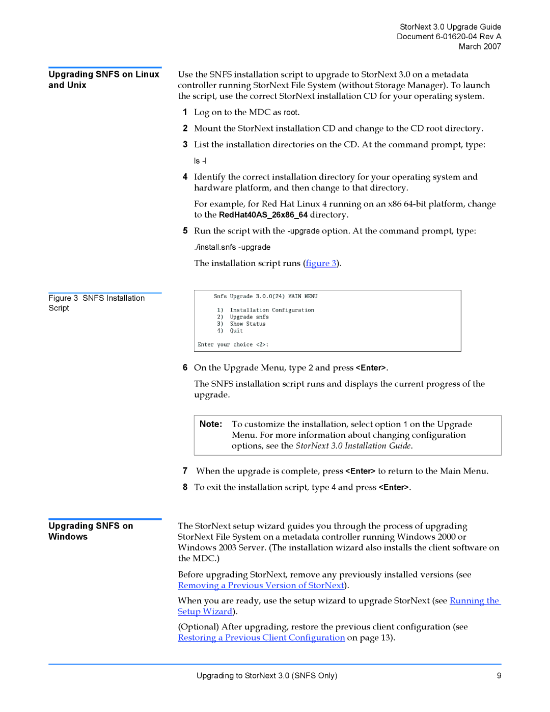 ADIC 3 manual Upgrading Snfs on, Windows 