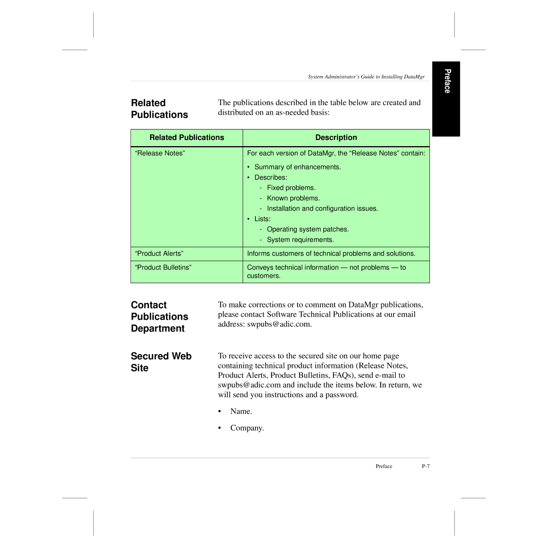 ADIC 3.5 manual Related, Contact Publications Department Secured Web Site, Distributed on an as-needed basis 