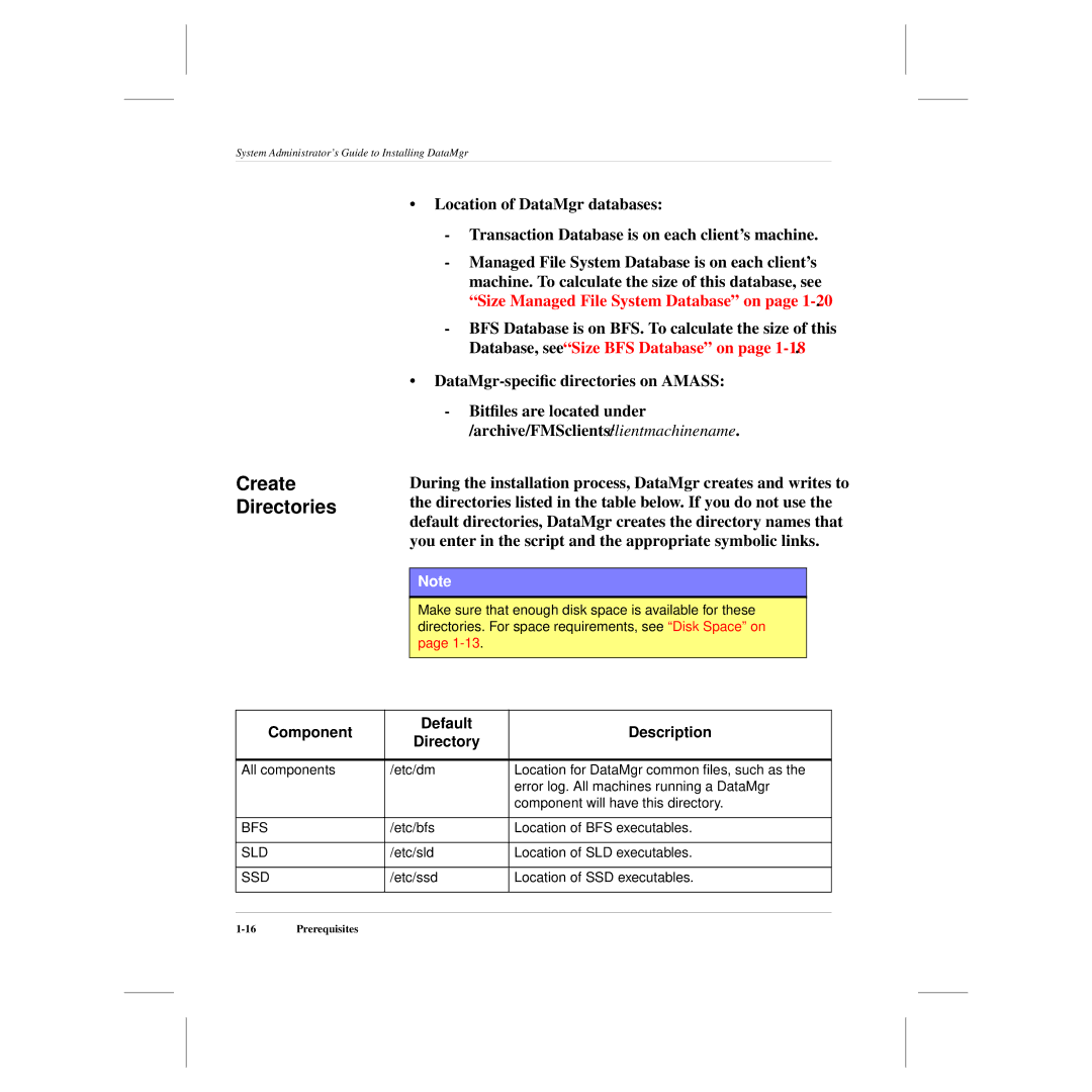 ADIC 3.5 manual Create Directories, Component Default Description Directory 