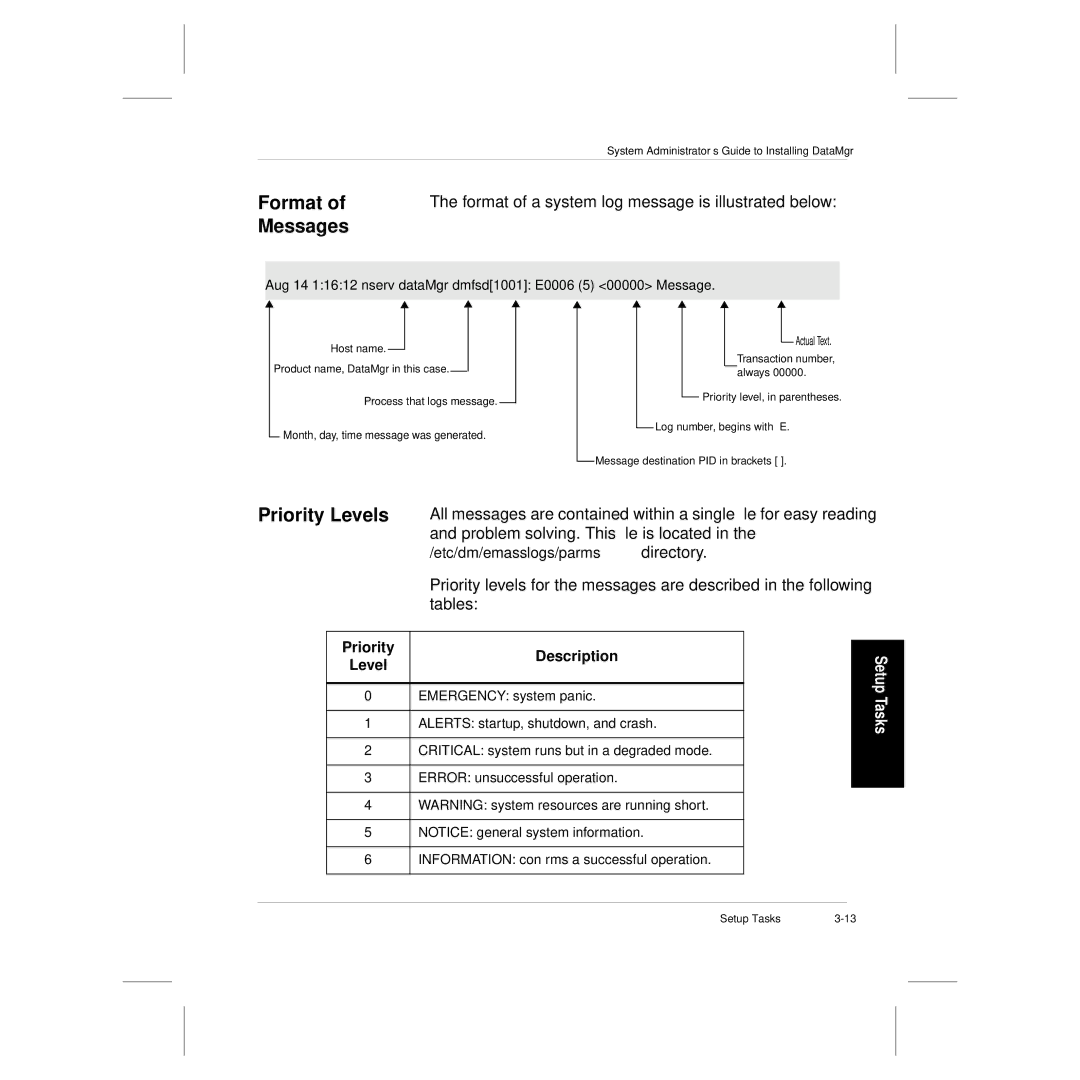 ADIC 3.5 manual Format, Messages, Priority Levels, Problem solving. This ﬁle is located, Tables 