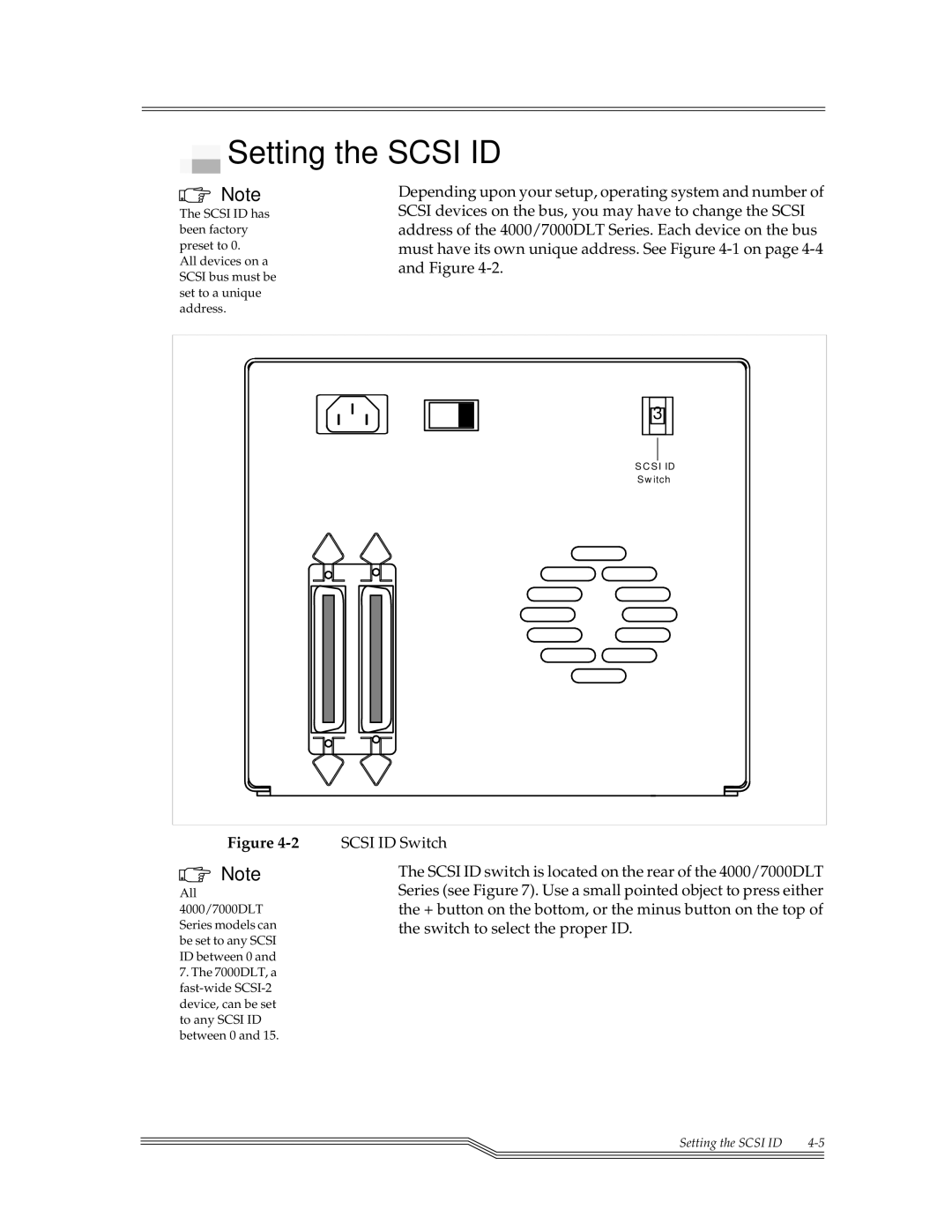 ADIC 7000DLT, 4000 installation and operation guide Setting the Scsi ID 