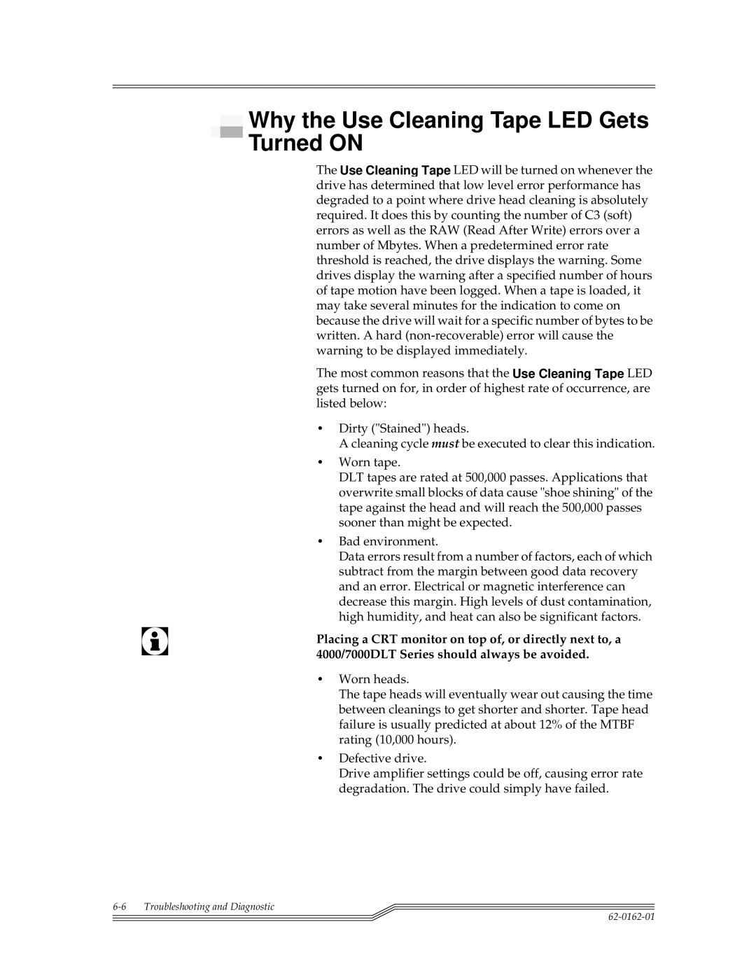 ADIC 4000, 7000DLT installation and operation guide Why the Use Cleaning Tape LED Gets Turned on 