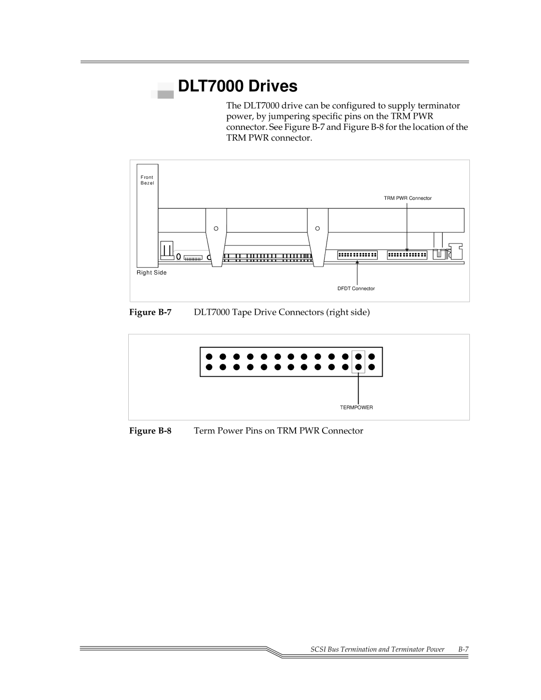 ADIC 7000DLT, 4000 installation and operation guide DLT7000 Drives, Figure B-7DLT7000 Tape Drive Connectors right side 