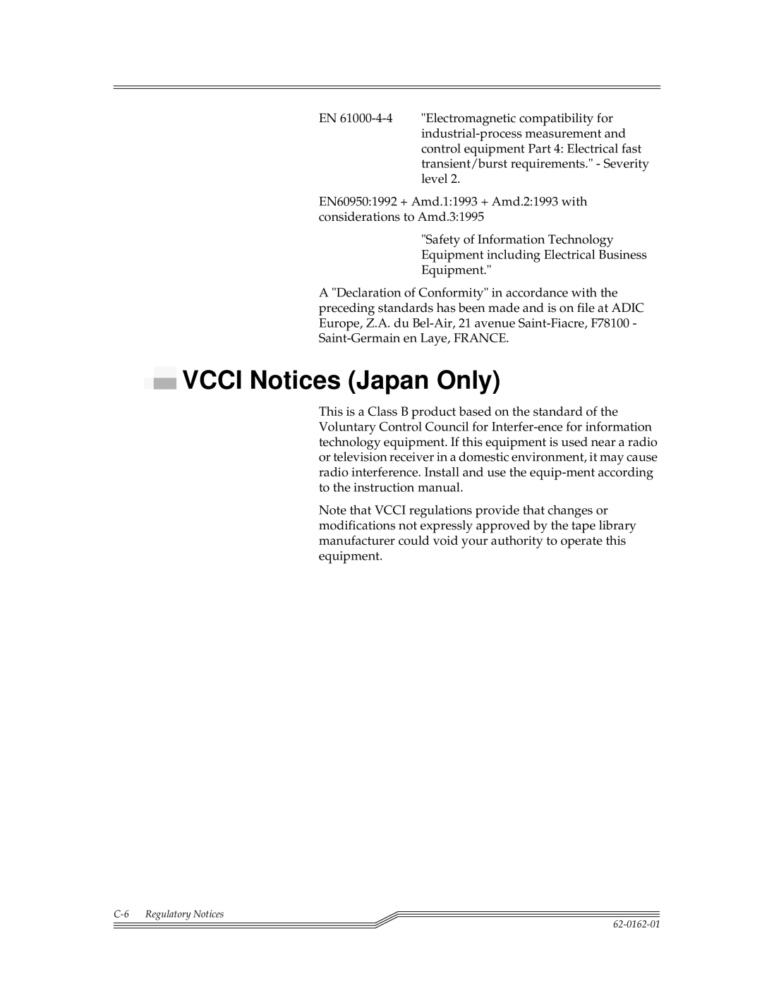 ADIC 4000, 7000DLT installation and operation guide Vcci Notices Japan Only 