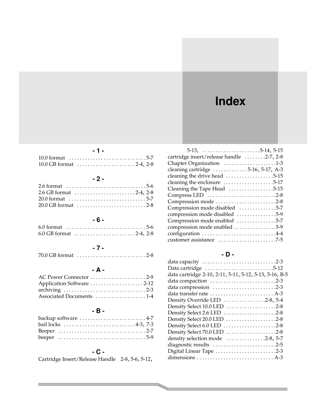 ADIC 7000DLT, 4000 installation and operation guide Index, GB format 