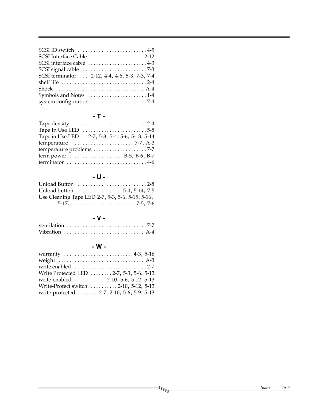 ADIC 7000DLT, 4000 installation and operation guide Index in-9 