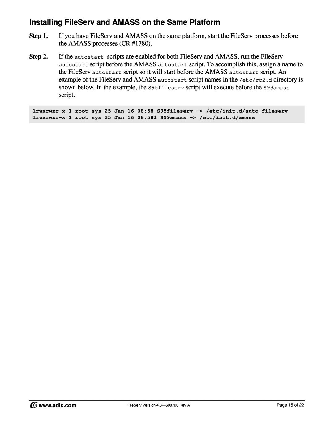 ADIC manual FileServ Version 4.3-600726Rev A, Page 15 of 