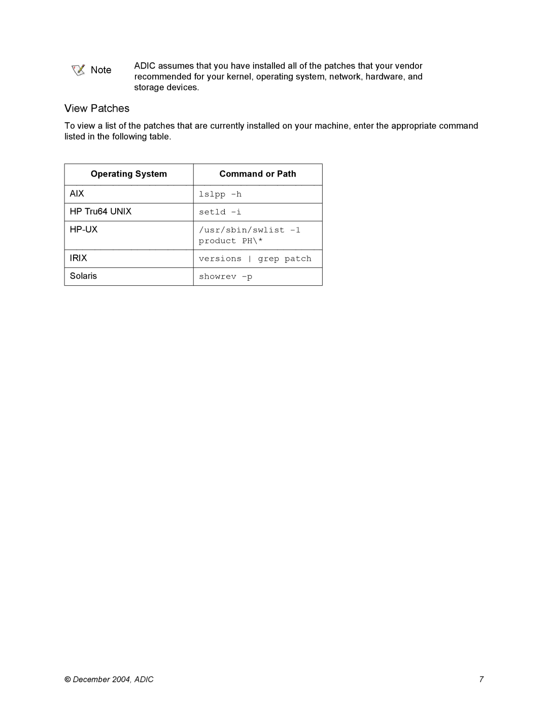 ADIC 5.4 manual Operating System Command or Path 