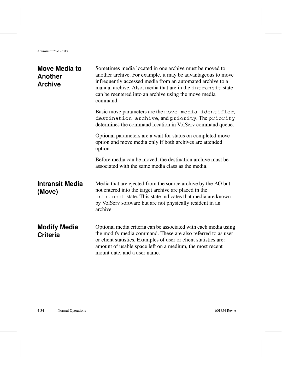 ADIC 601354 manual Move Media to Another Archive Intransit Media Move, Modify Media Criteria 