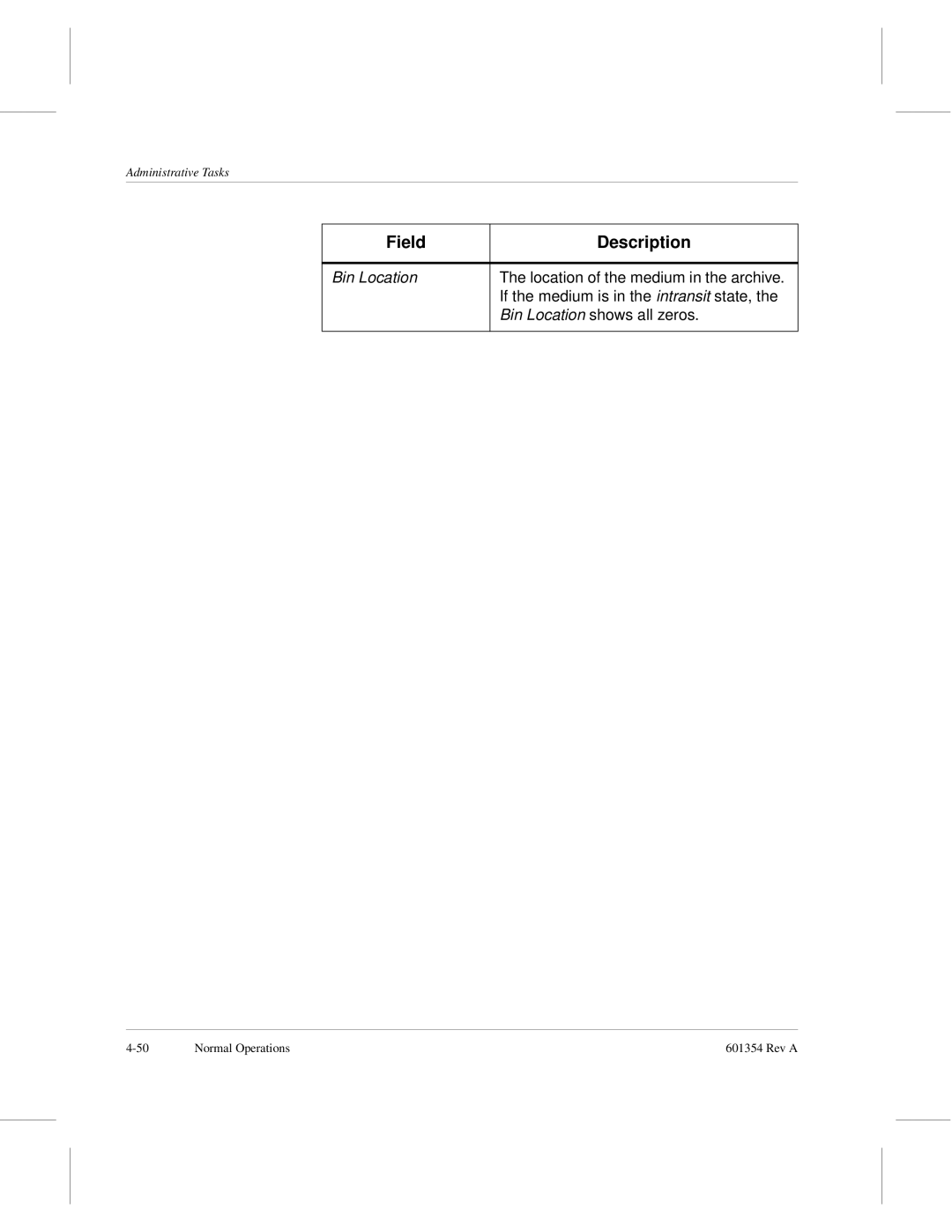 ADIC 601354 manual Field Description 