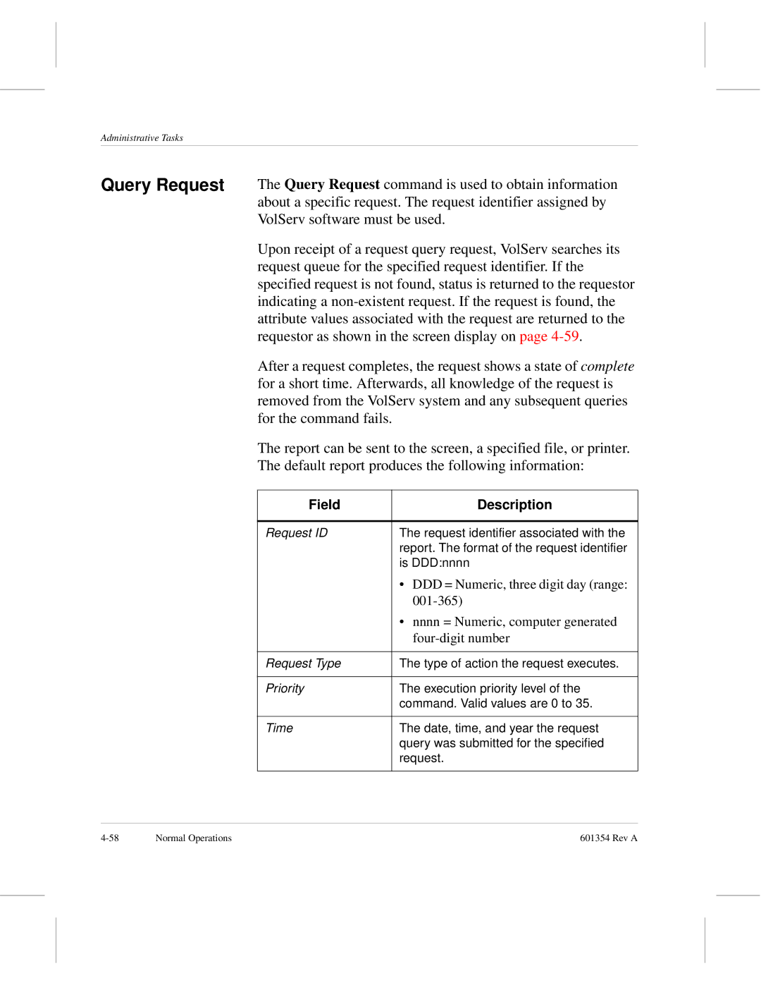 ADIC 601354 manual Query Request, Four-digit number 