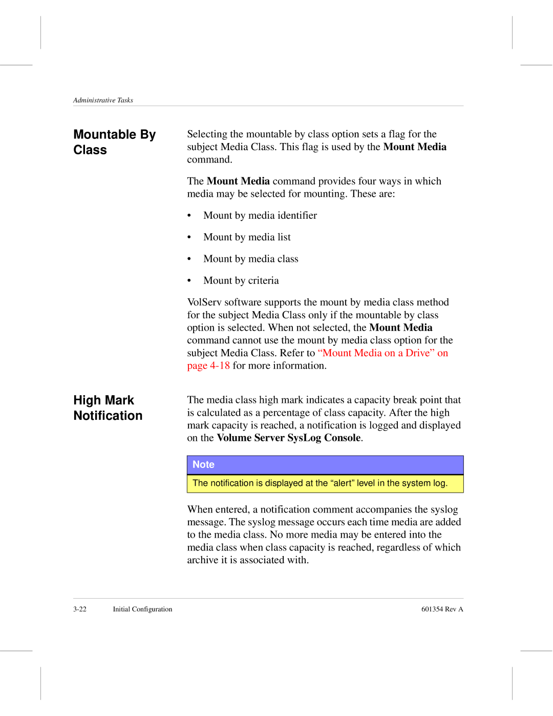 ADIC 601354 manual Mountable By Class High Mark Notification 