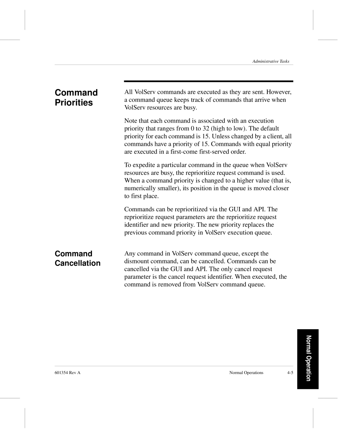 ADIC 601354 manual Command Priorities, Command Cancellation 