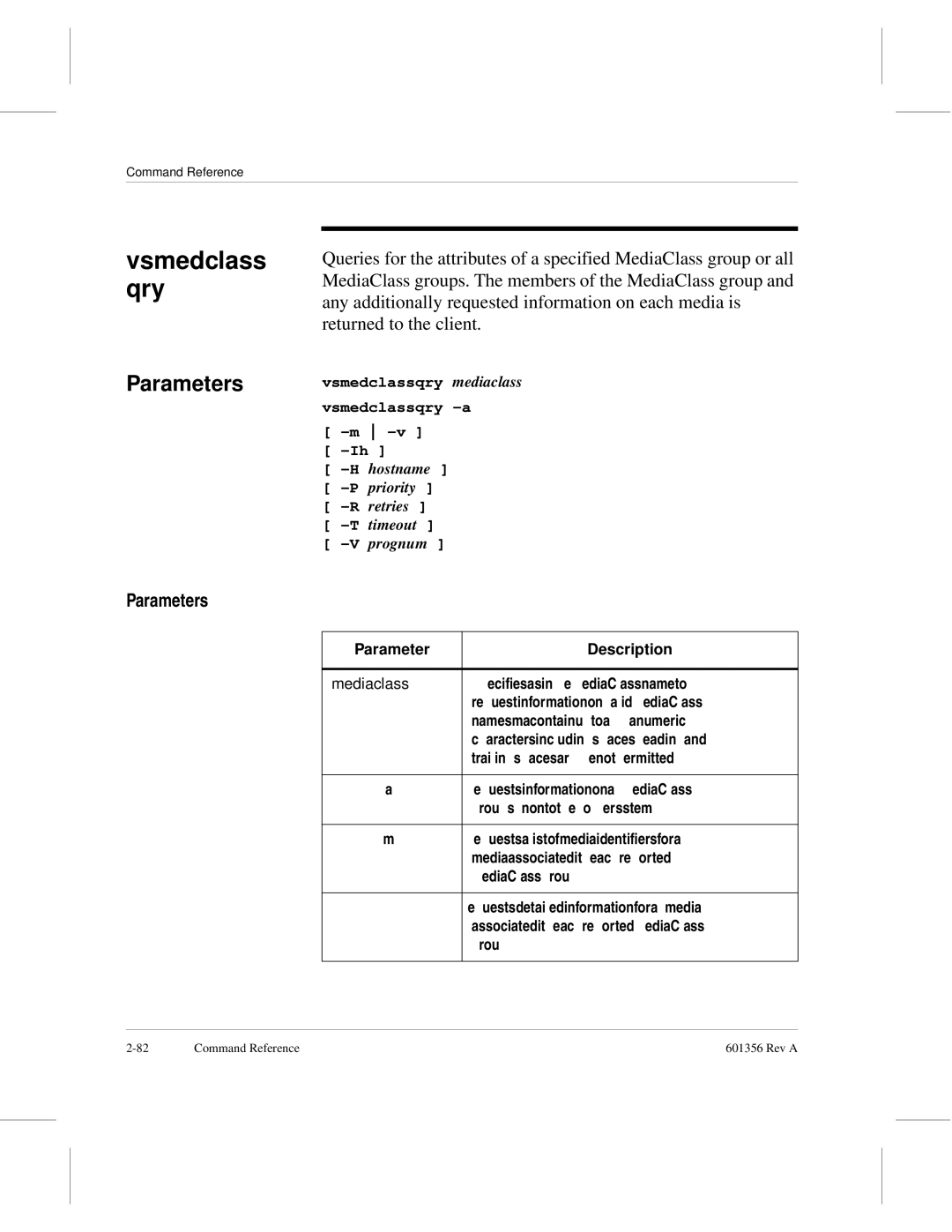 ADIC 601356 manual Vsmedclass qry, Parameter Description 