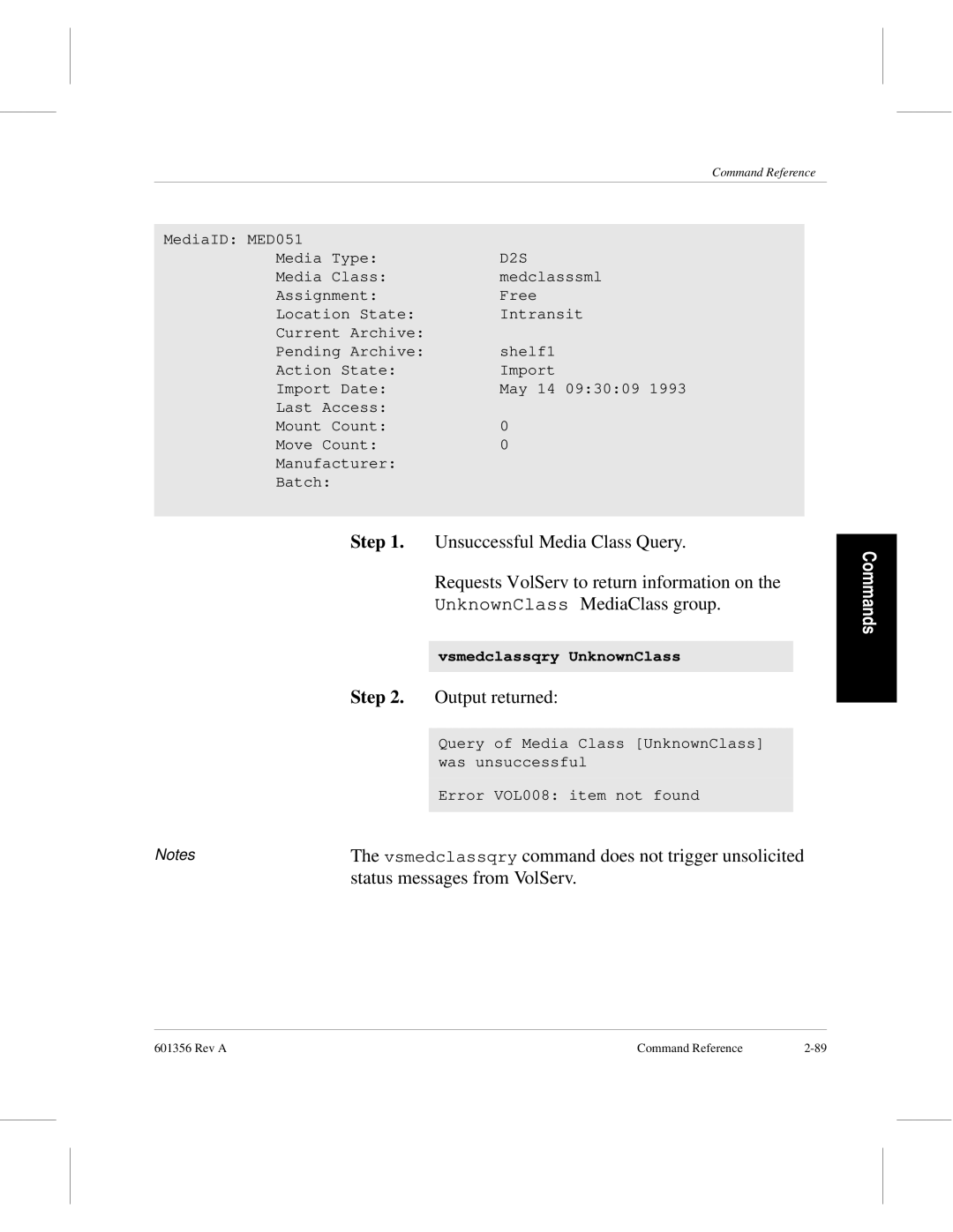 ADIC 601356 manual Unsuccessful Media Class Query 