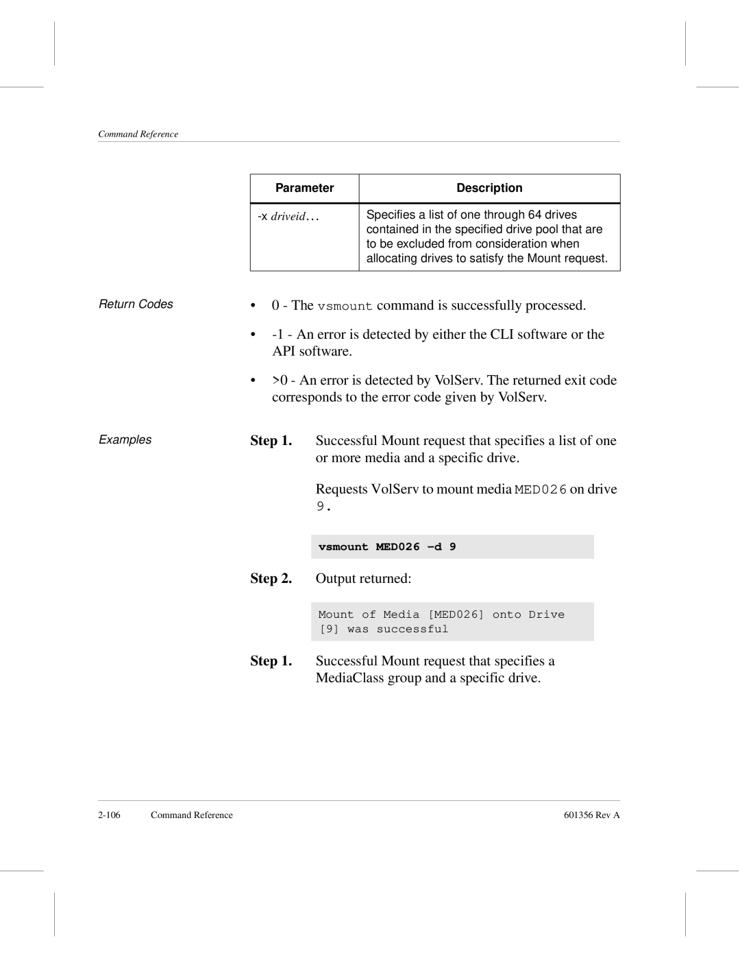 ADIC 601356 manual Vsmount command is successfully processed 