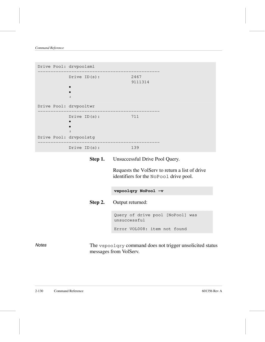 ADIC 601356 manual Unsuccessful Drive Pool Query 