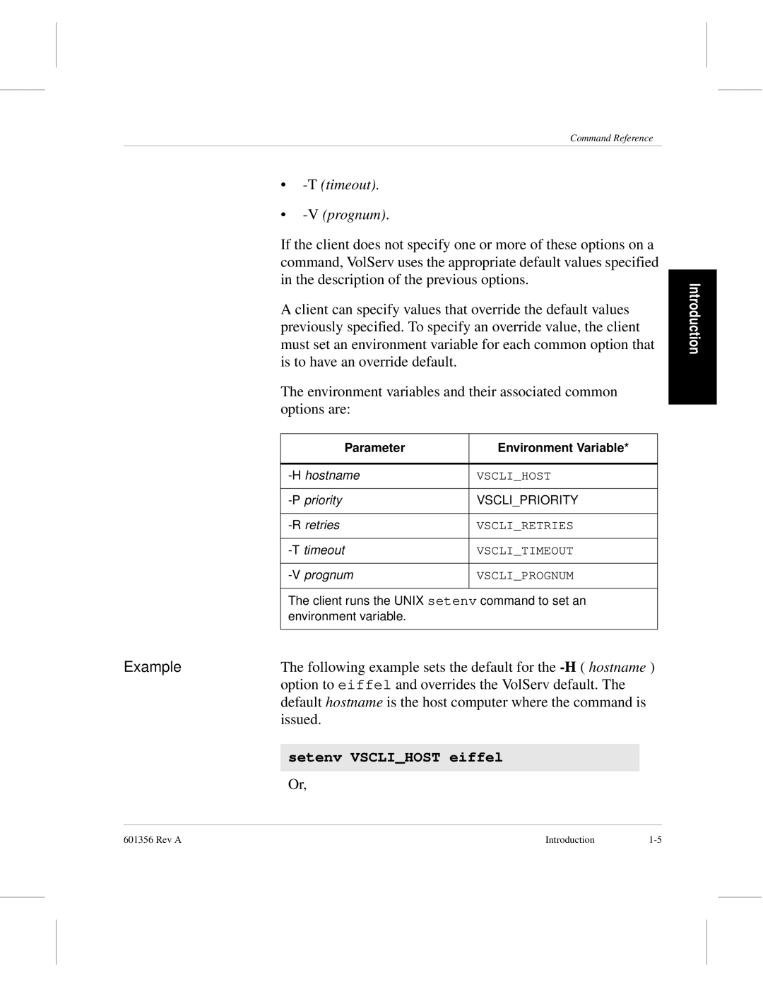 ADIC 601356 manual Ttimeout Vprognum, Parameter Environment Variable 