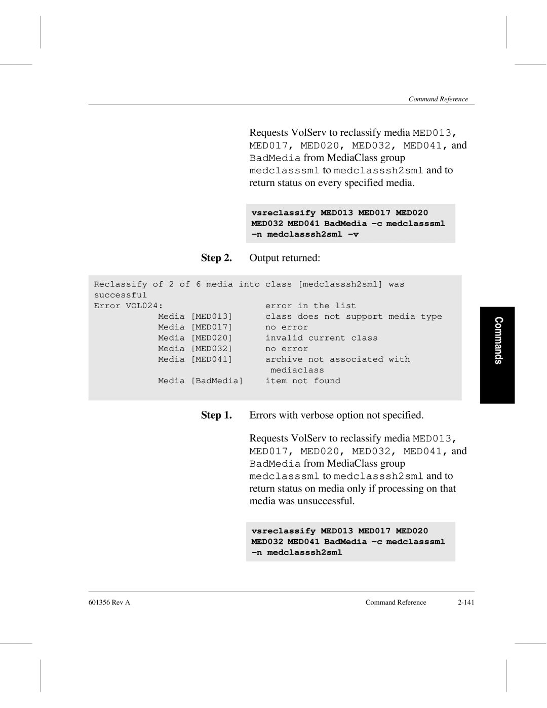 ADIC 601356 manual Rev a Command Reference 141 