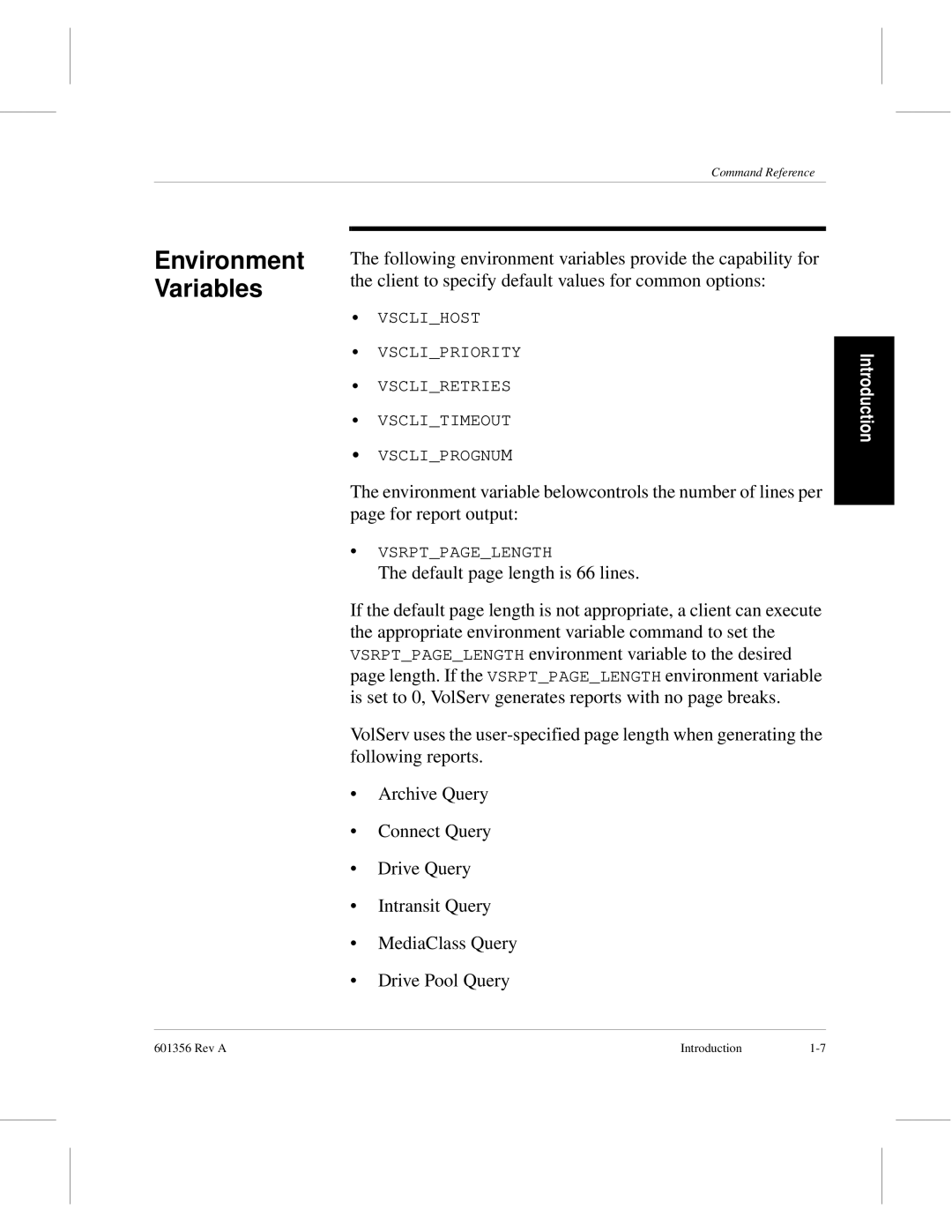 ADIC 601356 manual Environment Variables 