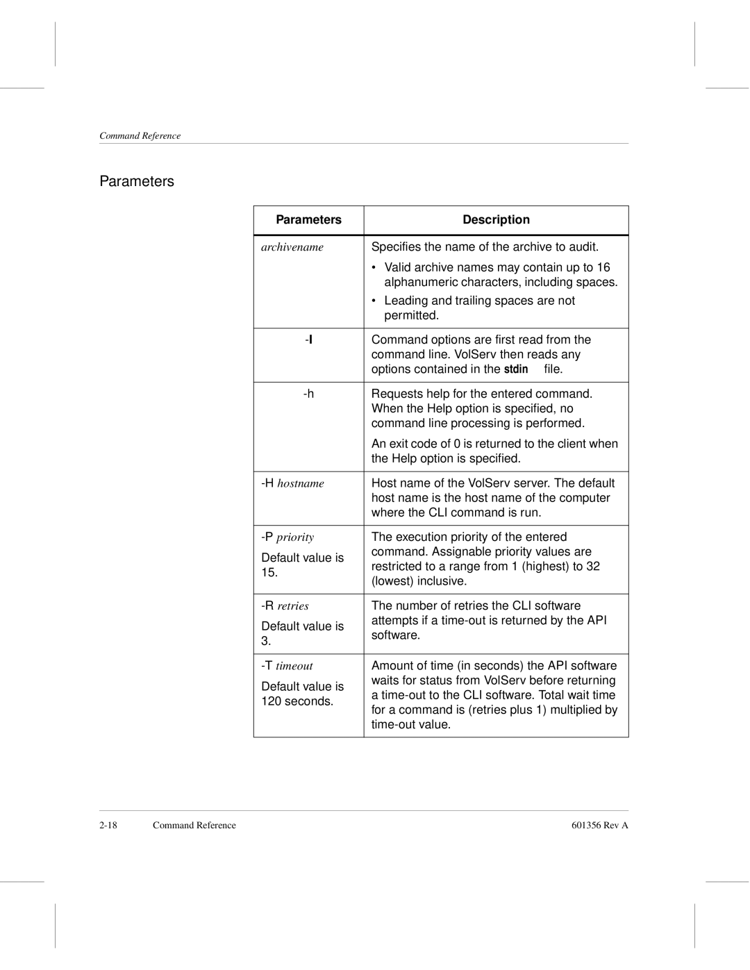 ADIC 601356 manual Specifies the name of the archive to audit 