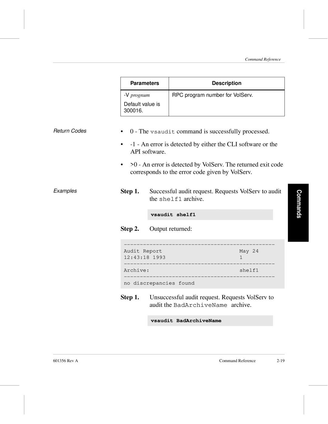 ADIC 601356 manual Vsaudit command is successfully processed 