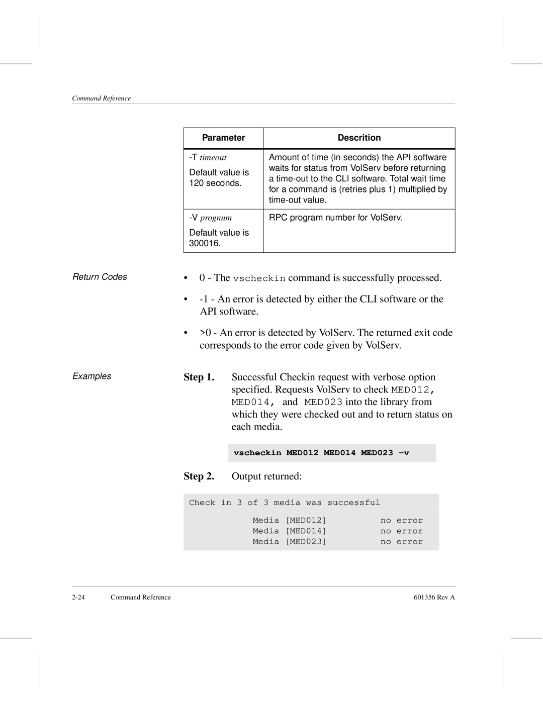 ADIC 601356 manual Vscheckin command is successfully processed 