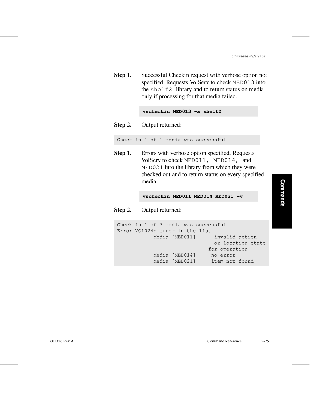 ADIC 601356 manual Vscheckin MED013 -a shelf2 