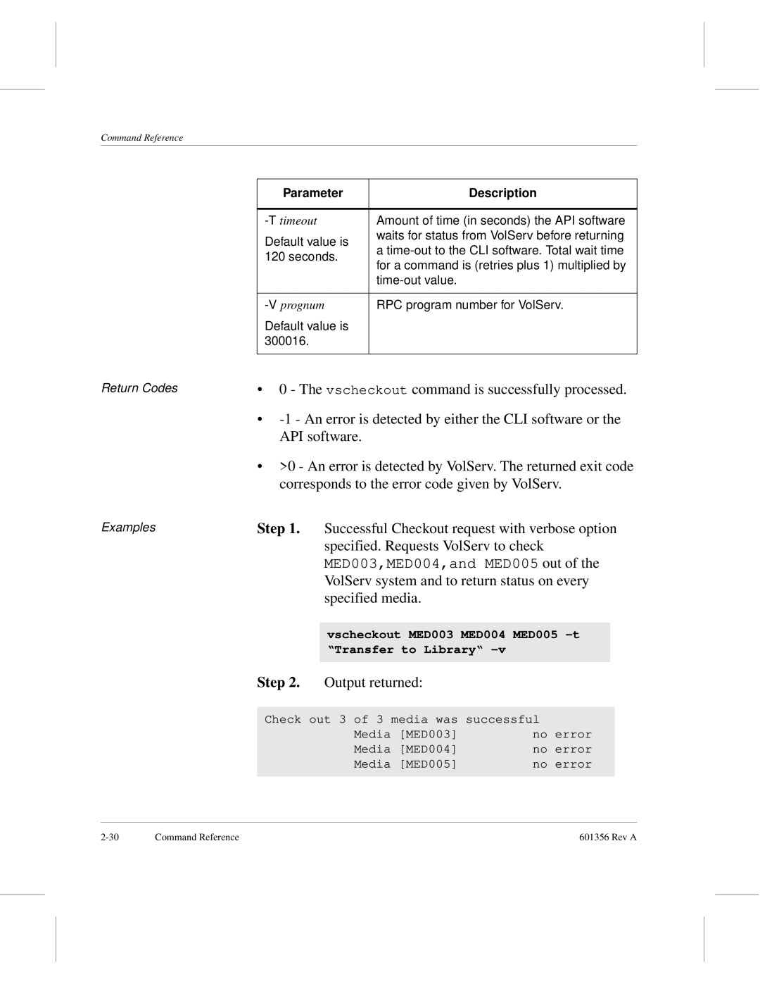 ADIC 601356 manual Vscheckout command is successfully processed 