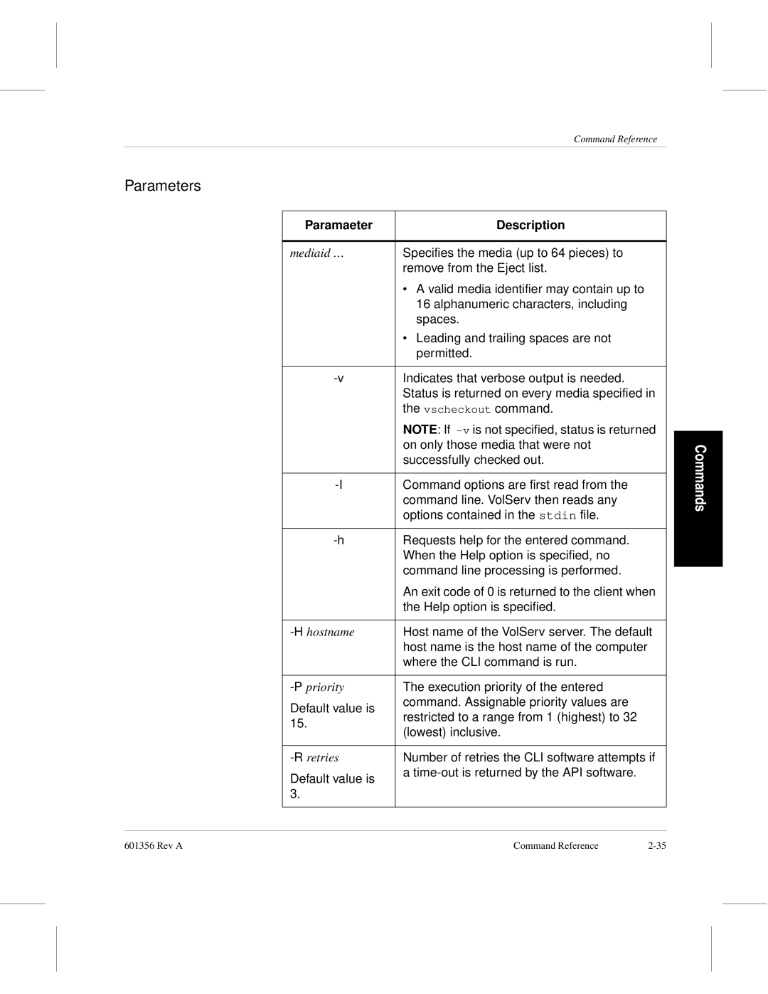 ADIC 601356 manual Paramaeter Description 