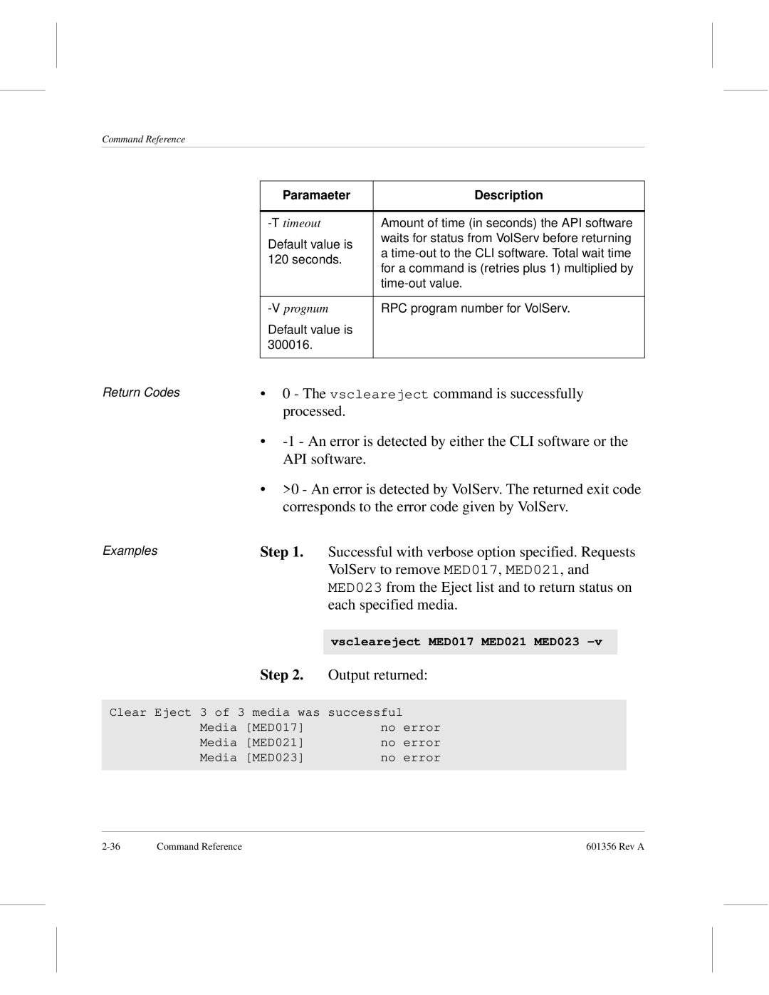 ADIC 601356 manual Vscleareject command is successfully 