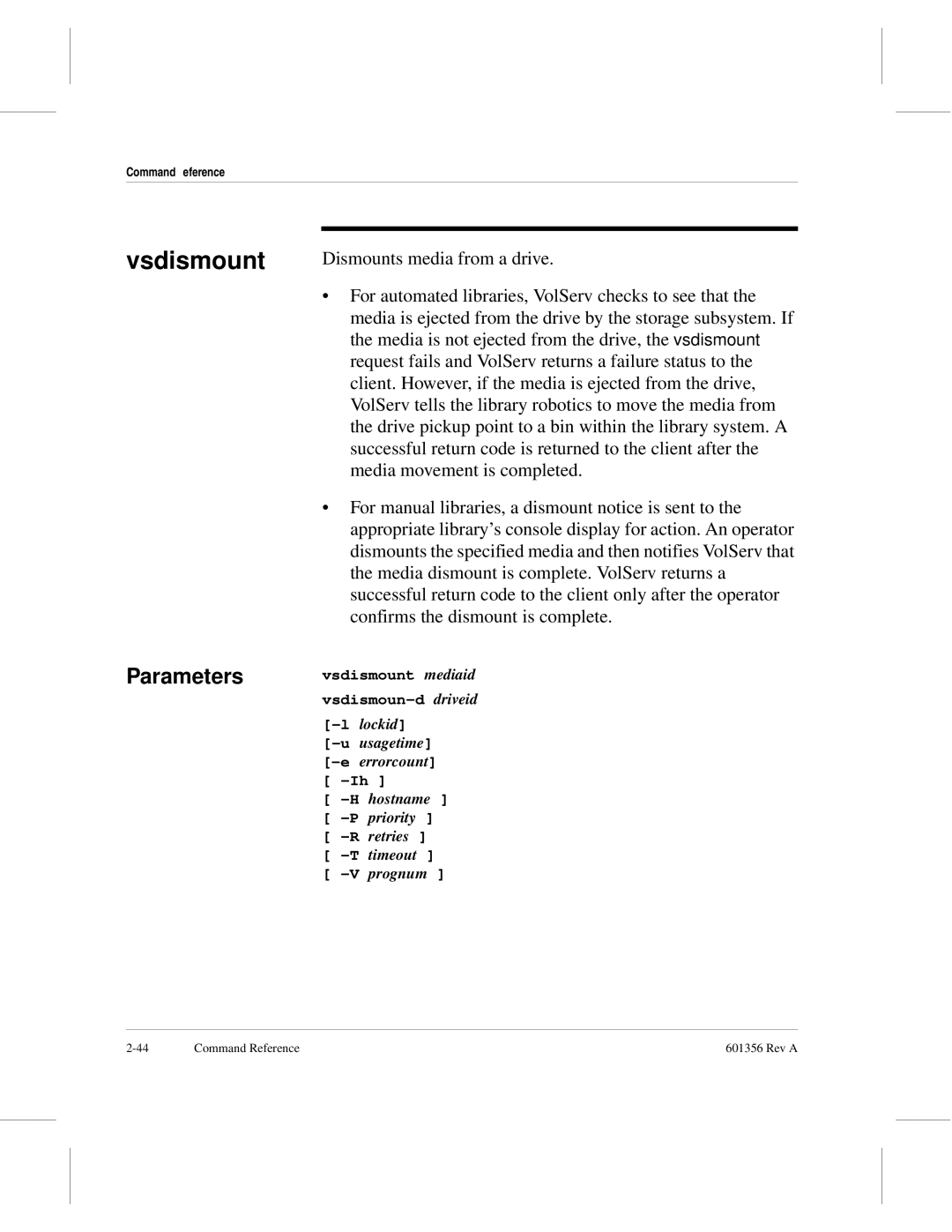 ADIC 601356 manual Vsdismount 