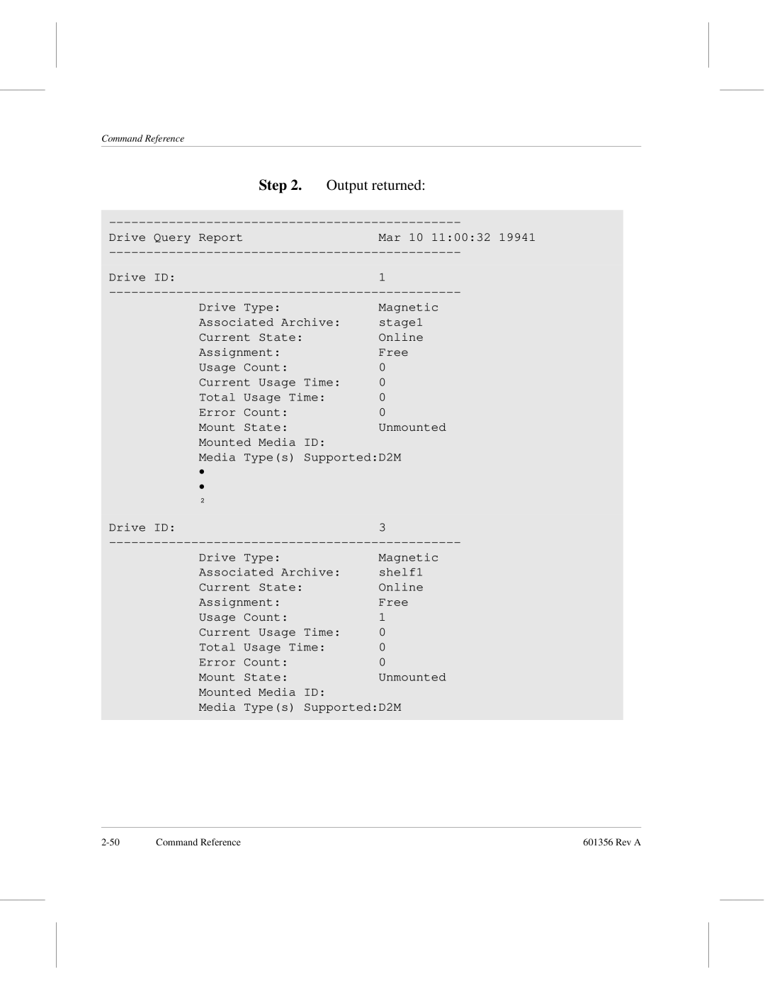 ADIC 601356 manual Output returned 