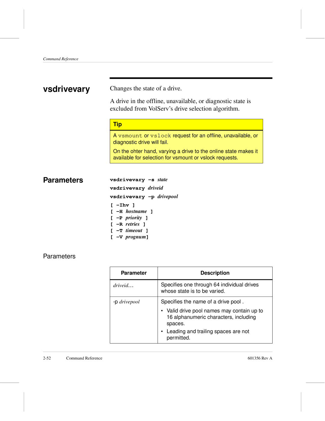 ADIC 601356 manual Vsdrivevary, Parameter Description 