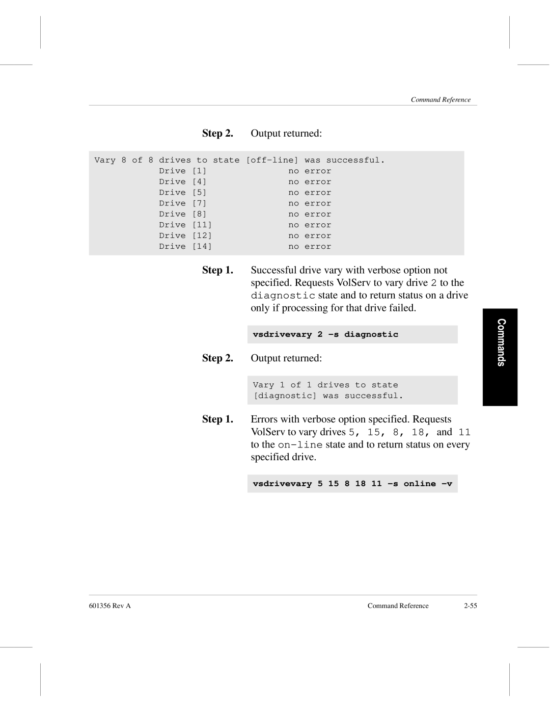 ADIC 601356 manual Successful drive vary with verbose option not 