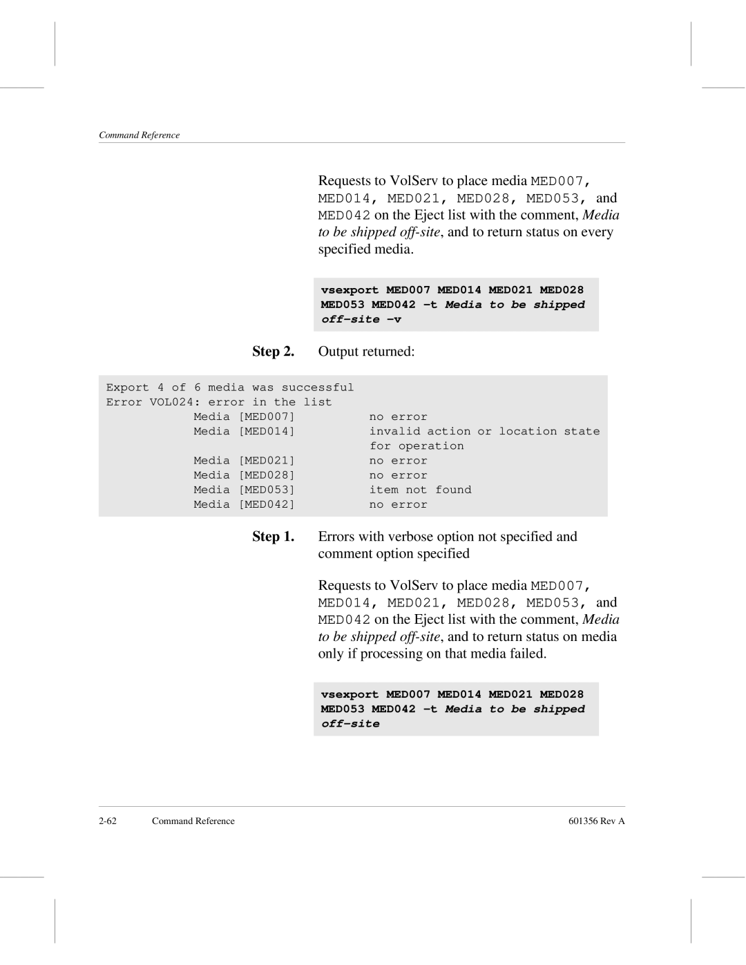 ADIC 601356 manual MED053 MED042 -tMedia to be shipped off-site 