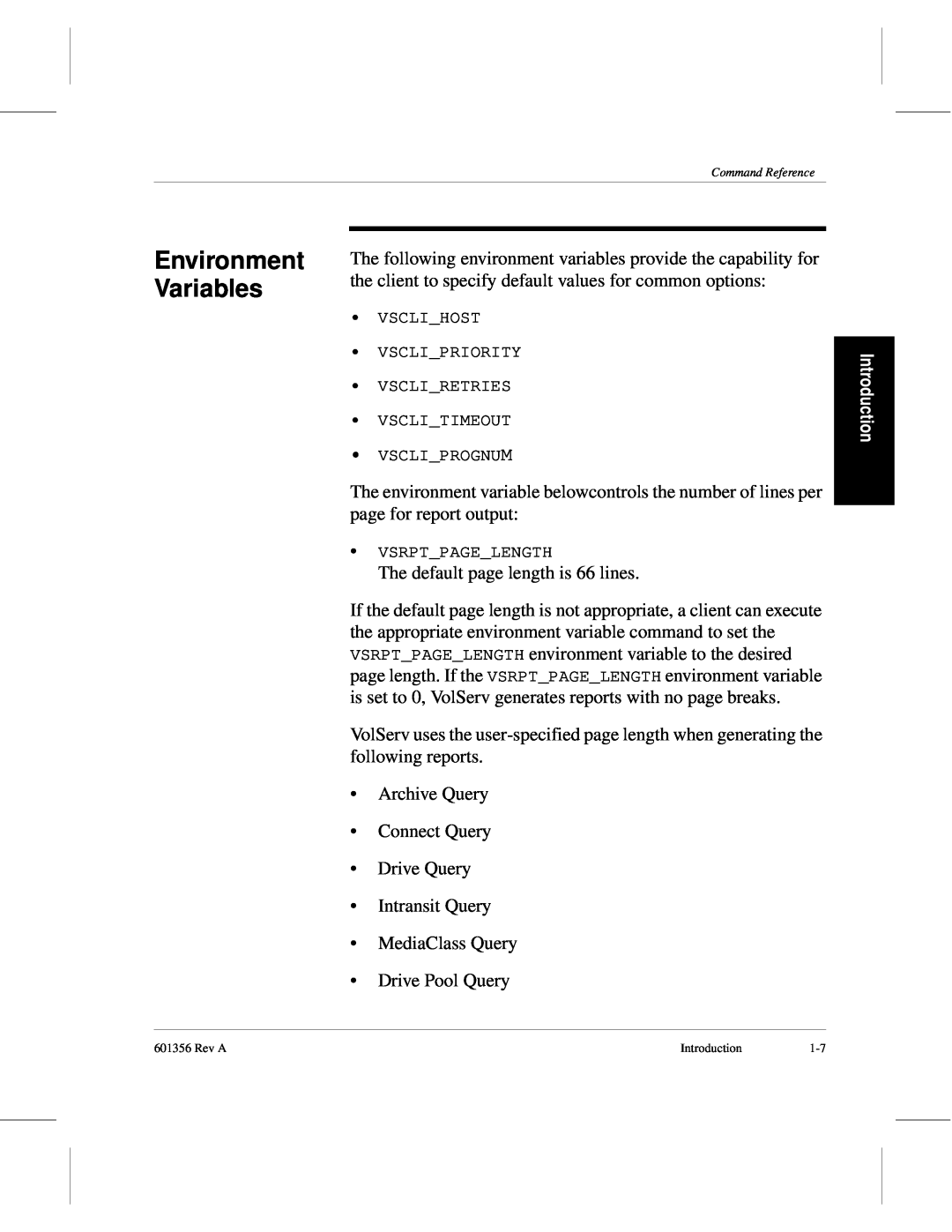 ADIC 601356 manual Environment Variables, Introduction 