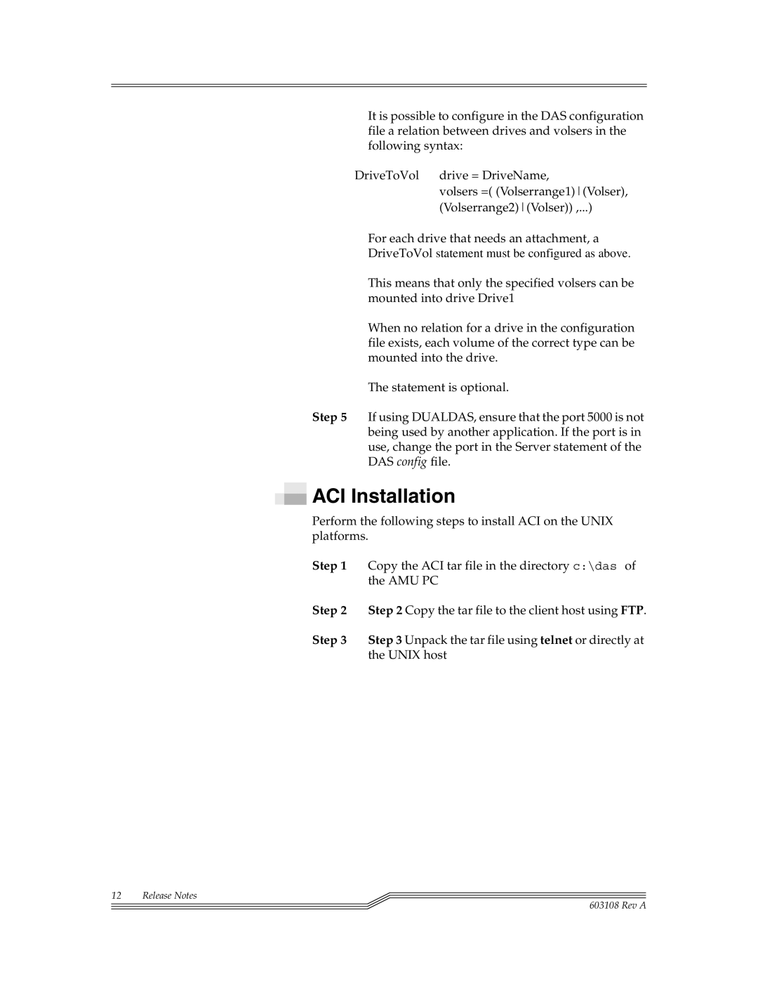 ADIC DAS V3.10E manual ACI Installation 