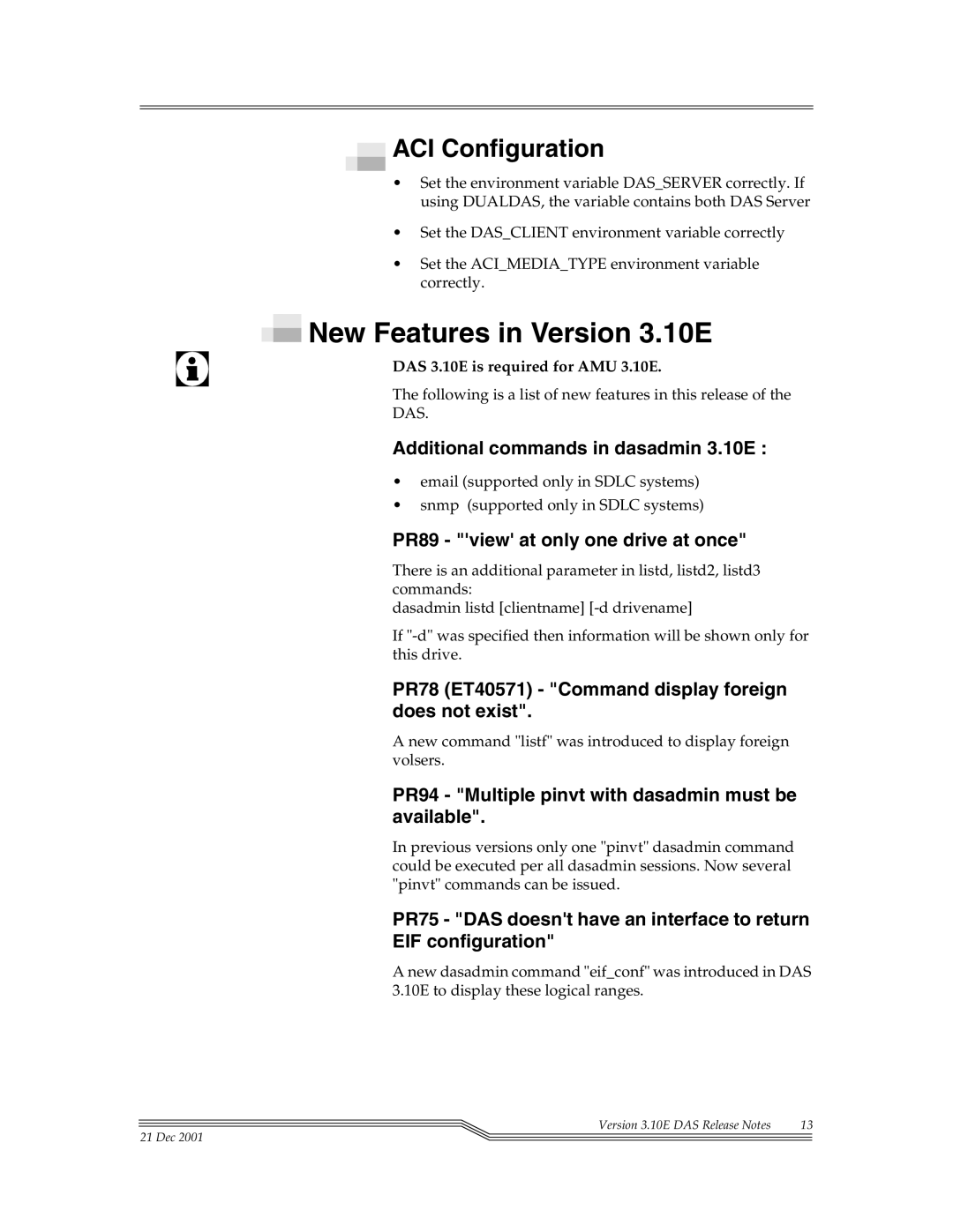 ADIC DAS V3.10E manual New Features in Version 3.10E, ACI Configuration 