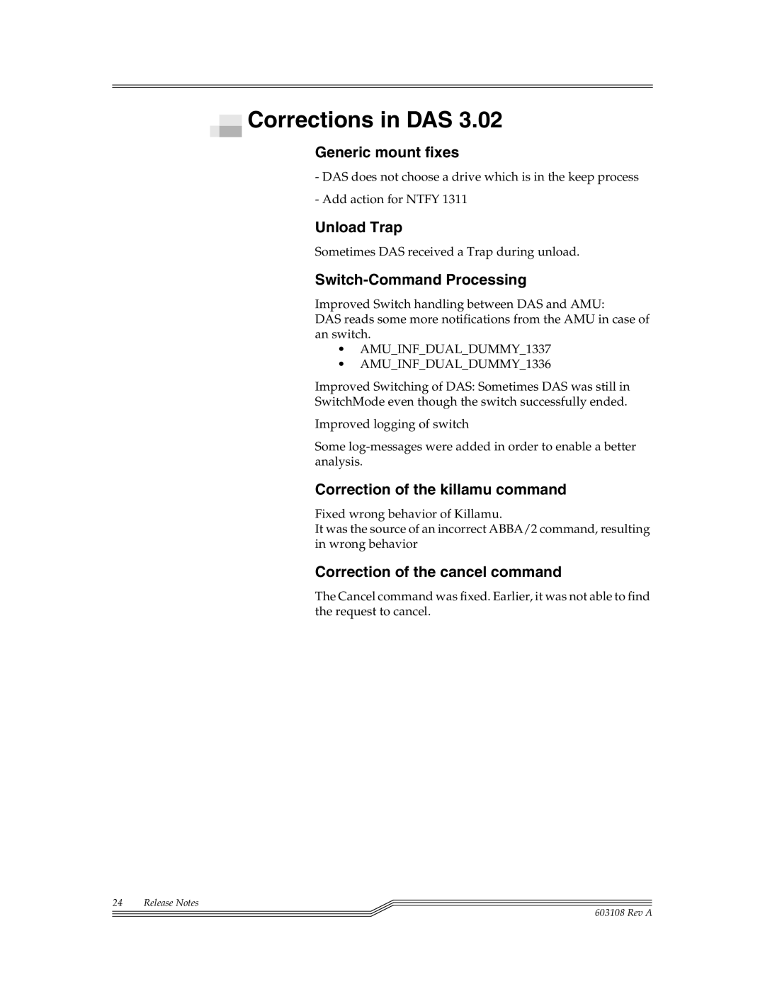 ADIC DAS V3.10E manual Corrections in DAS 