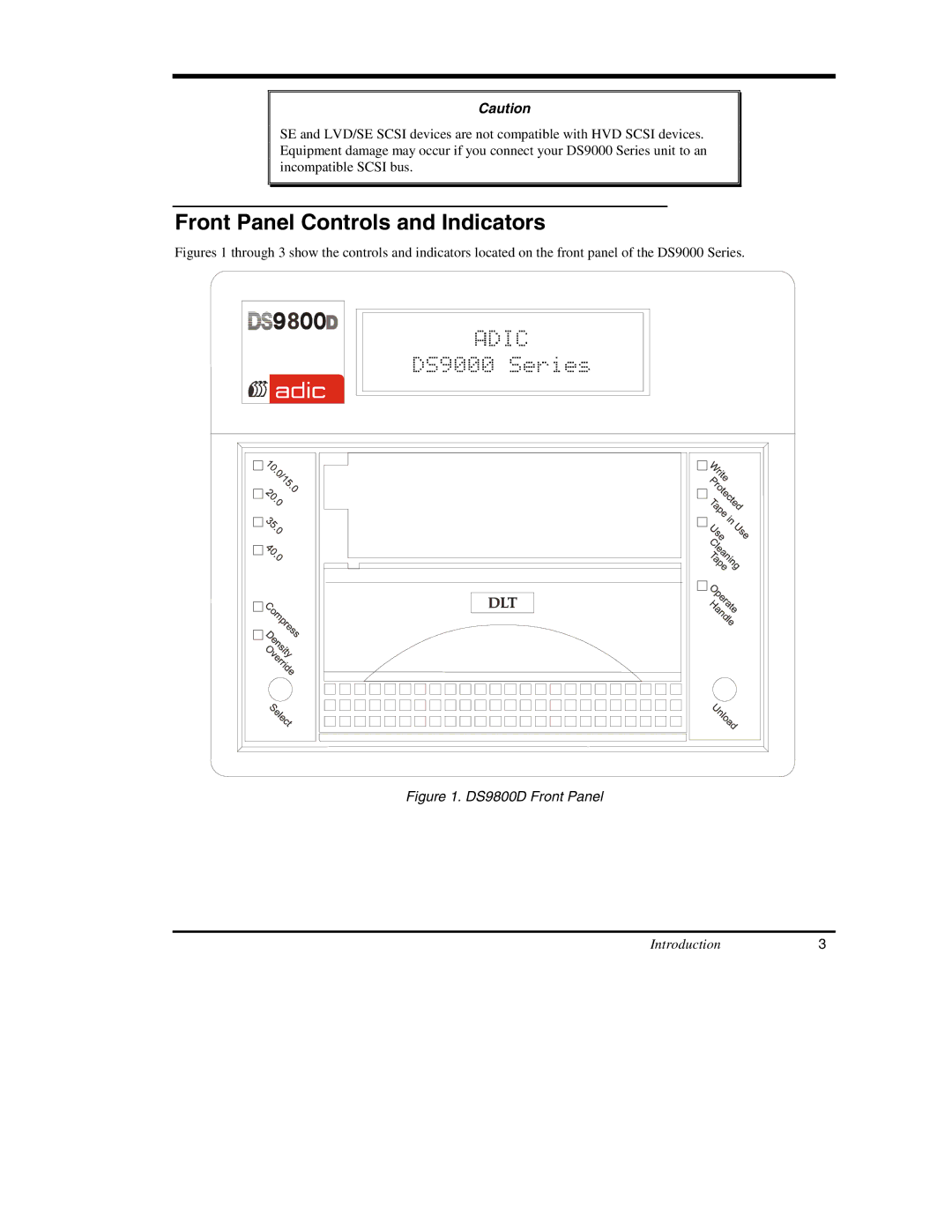 ADIC DS9000 Series manual Front Panel Controls and Indicators, Introduction3 