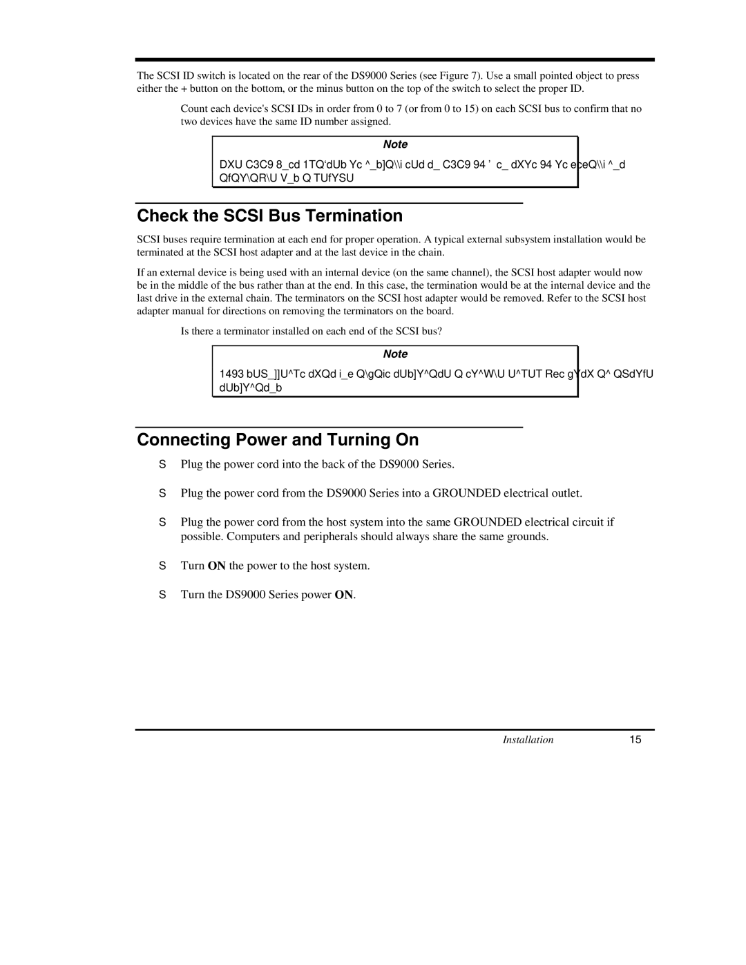 ADIC DS9000 Series manual Check the Scsi Bus Termination, Connecting Power and Turning On, Installation15 