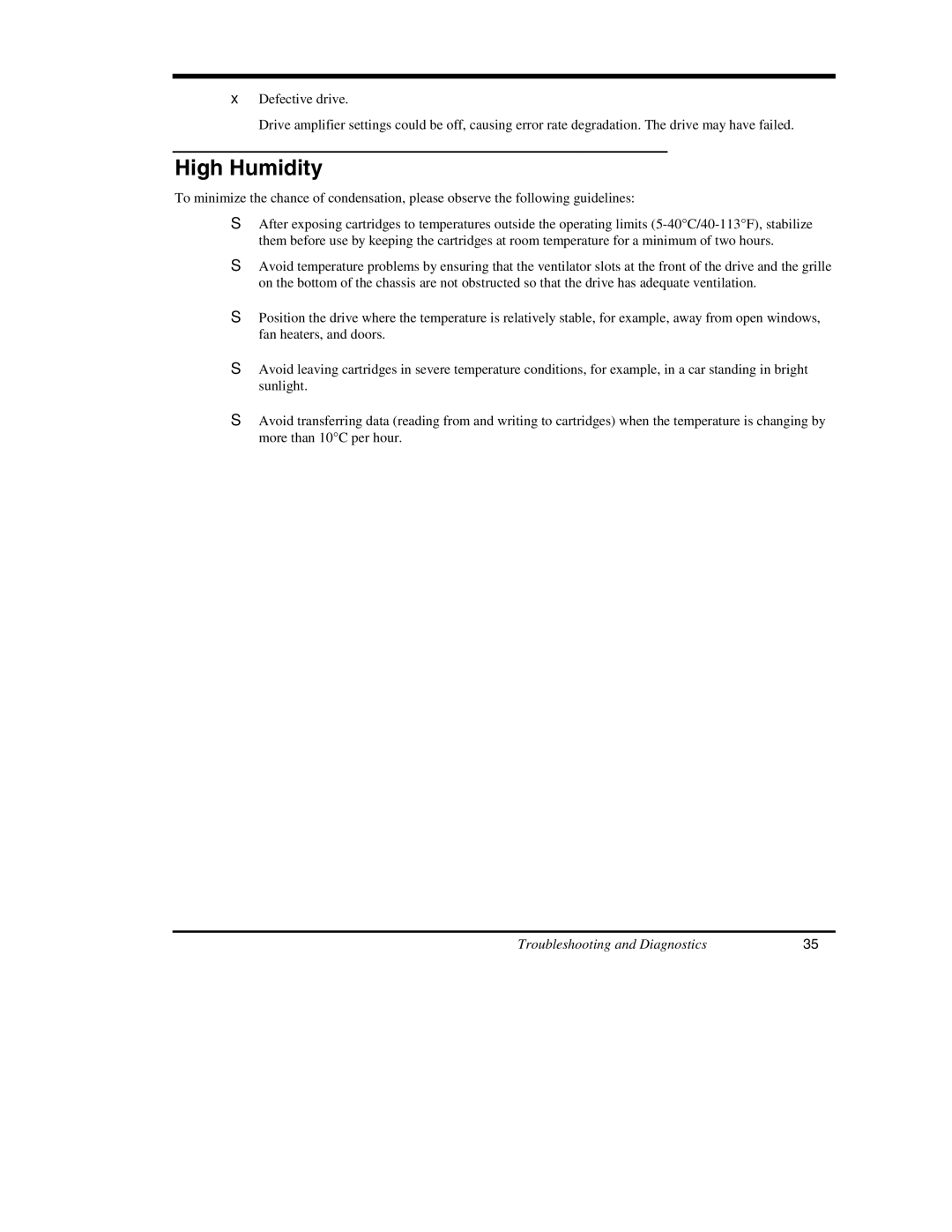 ADIC DS9000 Series manual High Humidity 